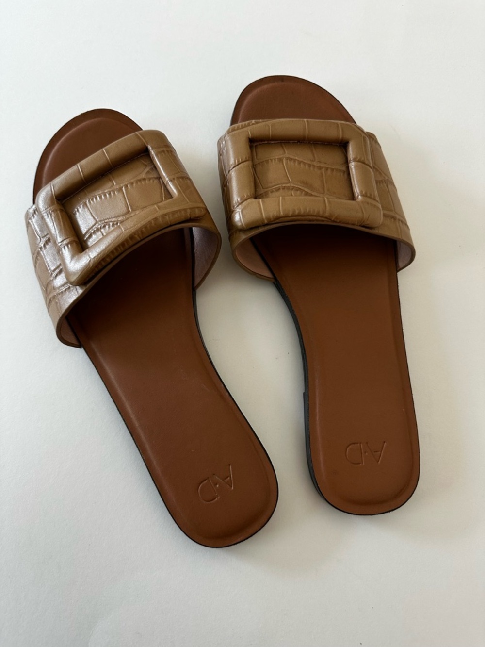 A.D & Daughters Leather Slide Sandal, Women’s 7.5, Cognac, Minimalist, Summer - Picture 3 of 6